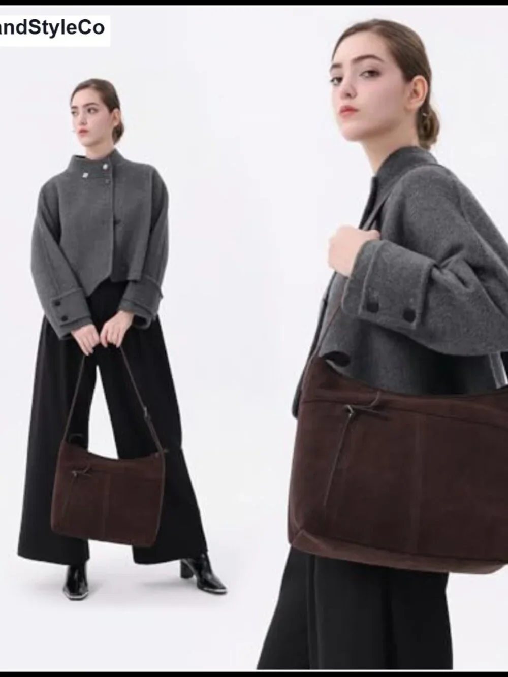 Genuine Suede Leather Slouchy Hobo Shoulder Crossbody Handbag Zip Top
